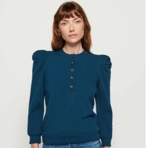 Nation LTD Shaya Femme Henley Puff Sleeve Sweatshirt  Azul Teal Like New Size S